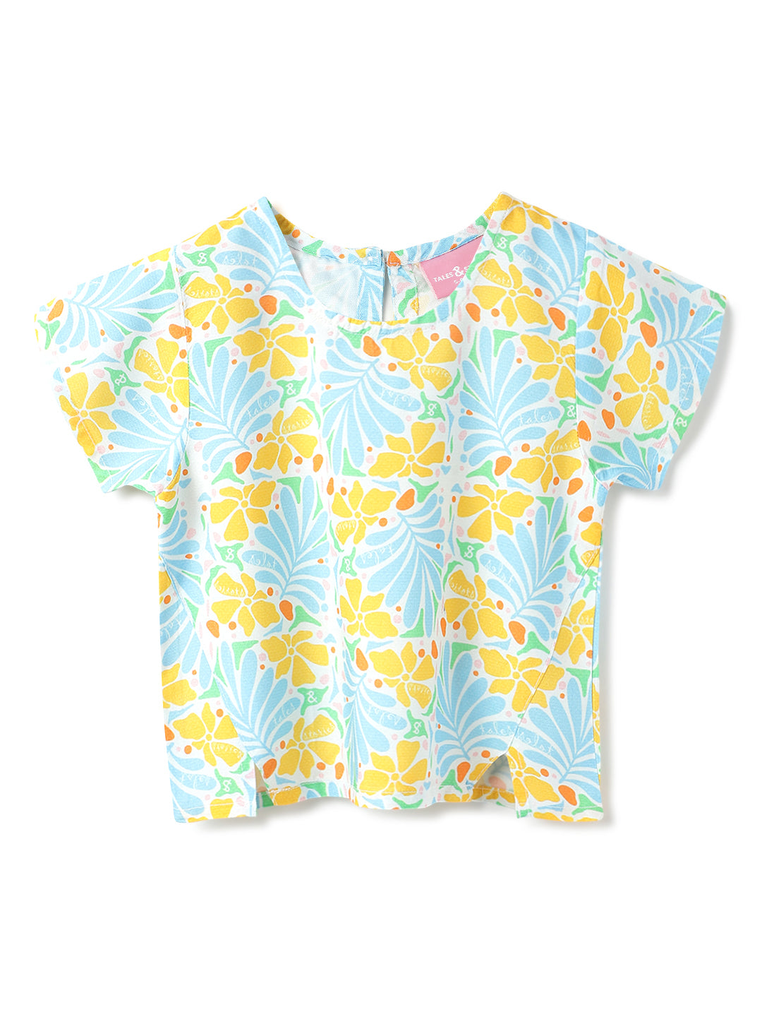 Girls Sky Blue Viscose Floral Top