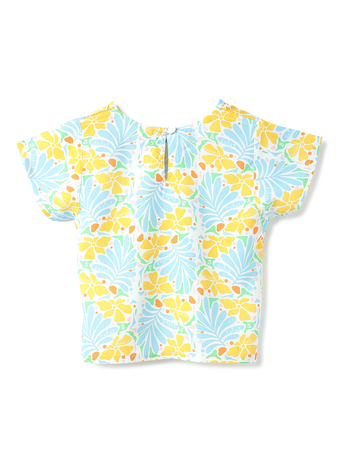 Girls Sky Blue Viscose Floral Top