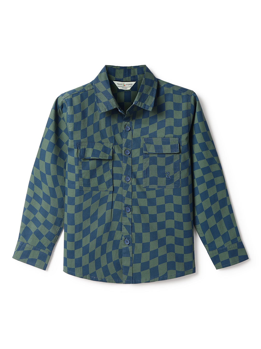 Boys Green Cotton Checks Shirt