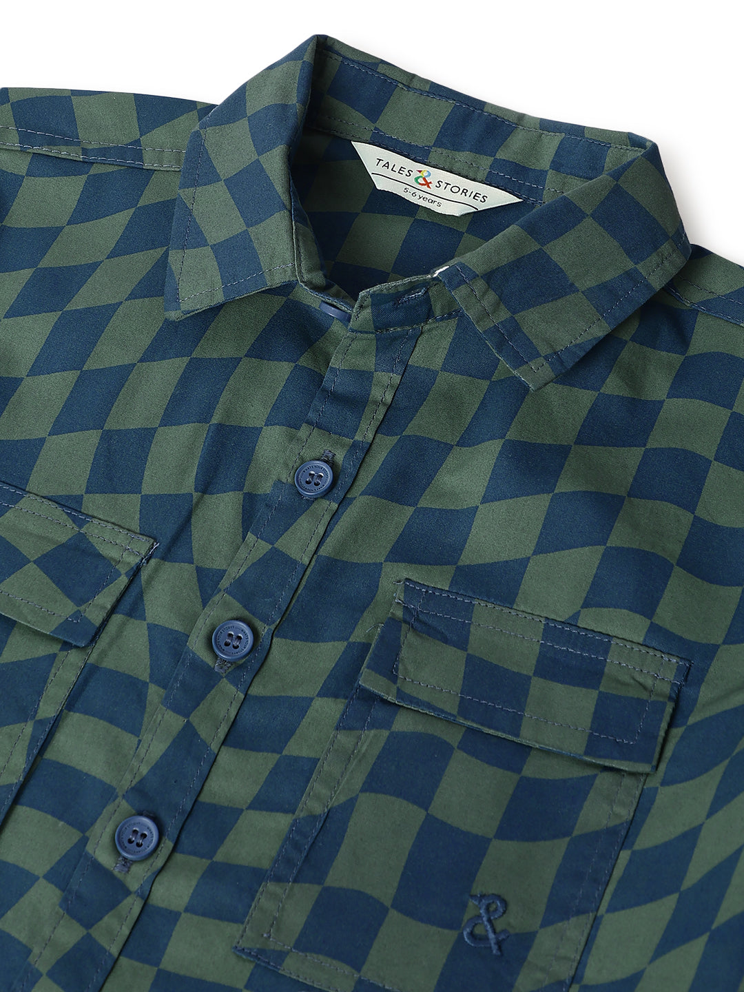 Boys Green Cotton Checks Shirt