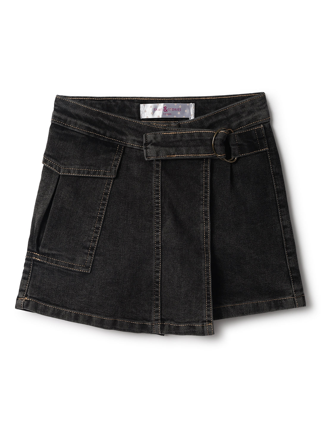 Girls Black Lycra Washed Skort