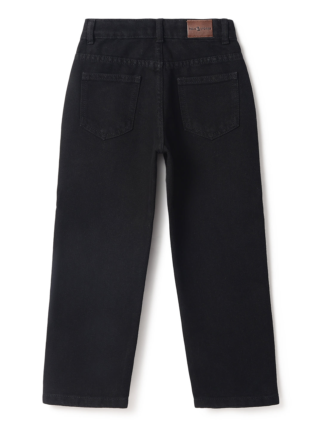Boys Black Cotton Poly Washed Baggy Fit Jeans