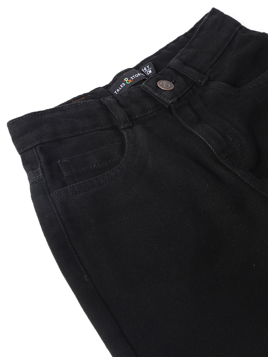 Boys Black Cotton Poly Washed Baggy Fit Jeans