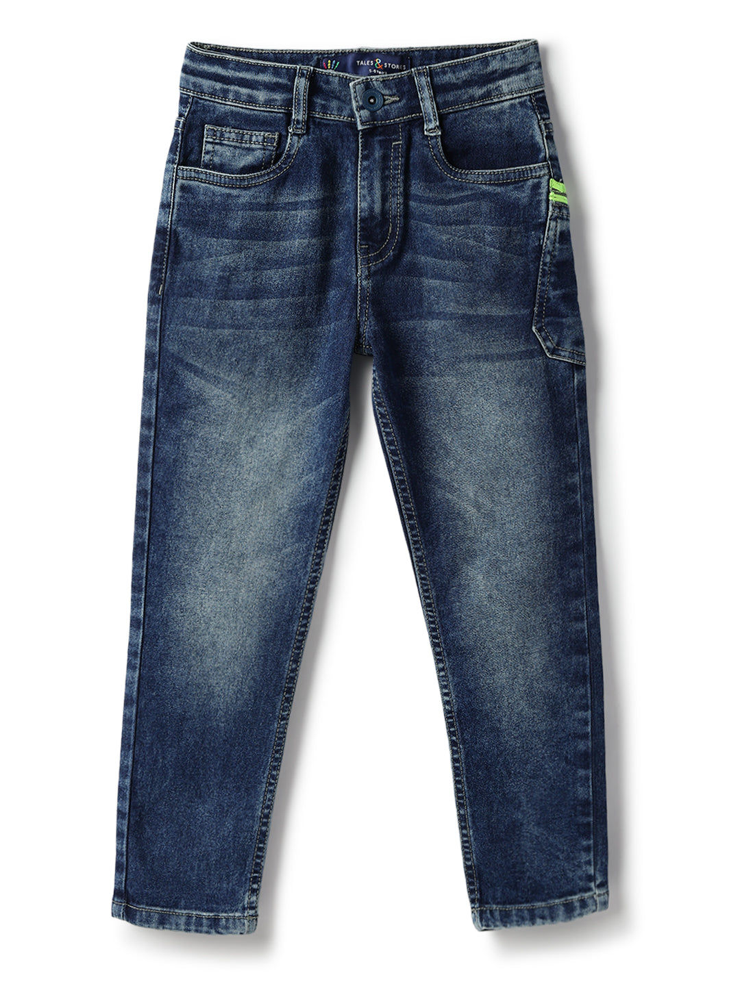 Boys Lycra Denim Blue Washed Slim Fit Jeans