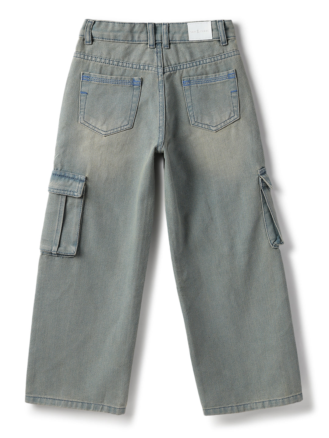 Boys & Girls Cotton Poly Washed Denim Green Dad Fit Jeans