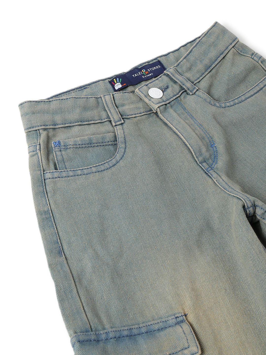 Boys & Girls Cotton Poly Washed Denim Green Dad Fit Jeans