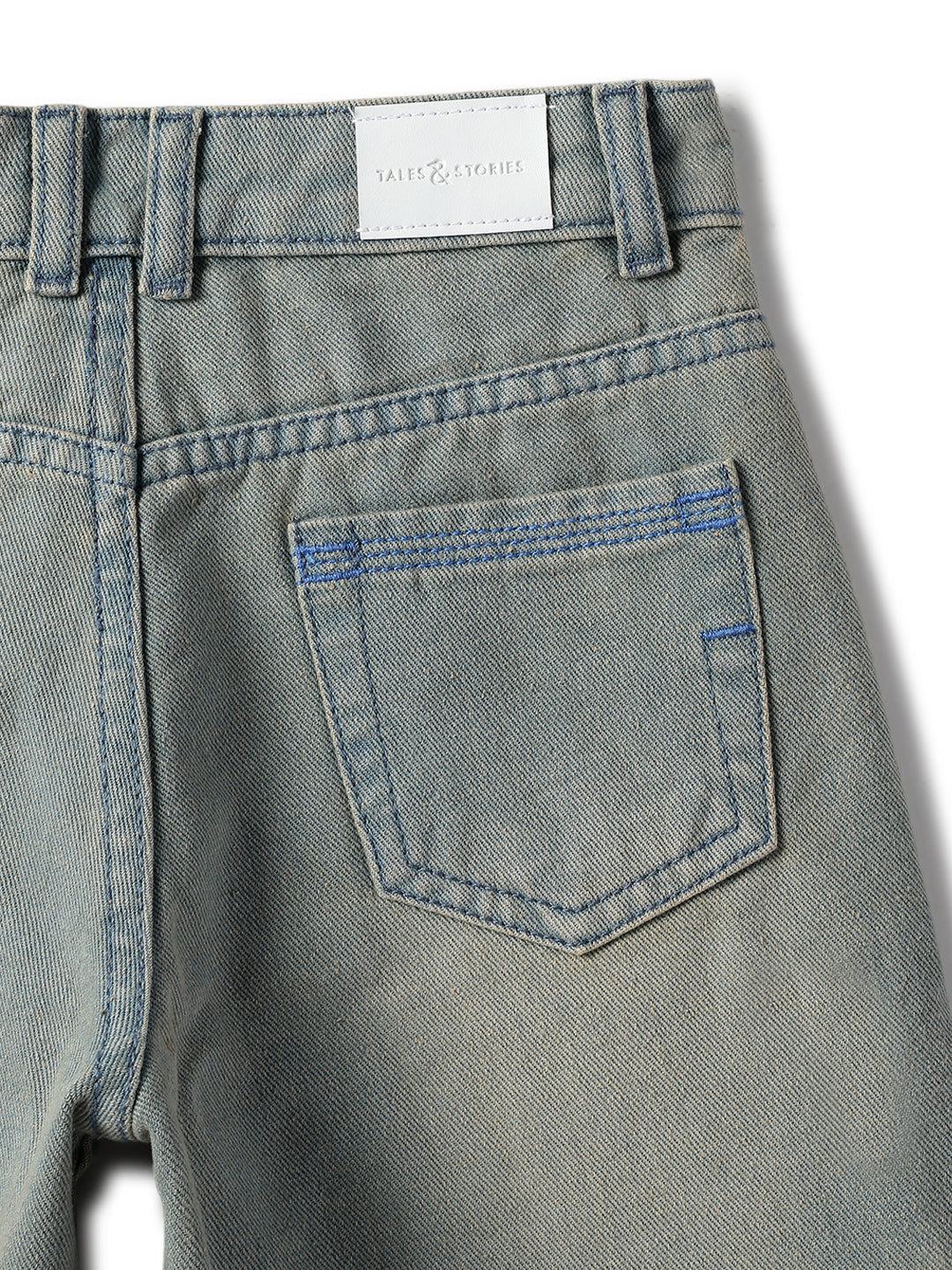 Boys & Girls Cotton Poly Washed Denim Green Dad Fit Jeans