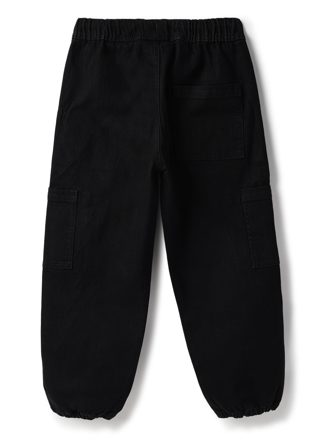 Boys Lycra Washed Black Baggy Fit Joggers