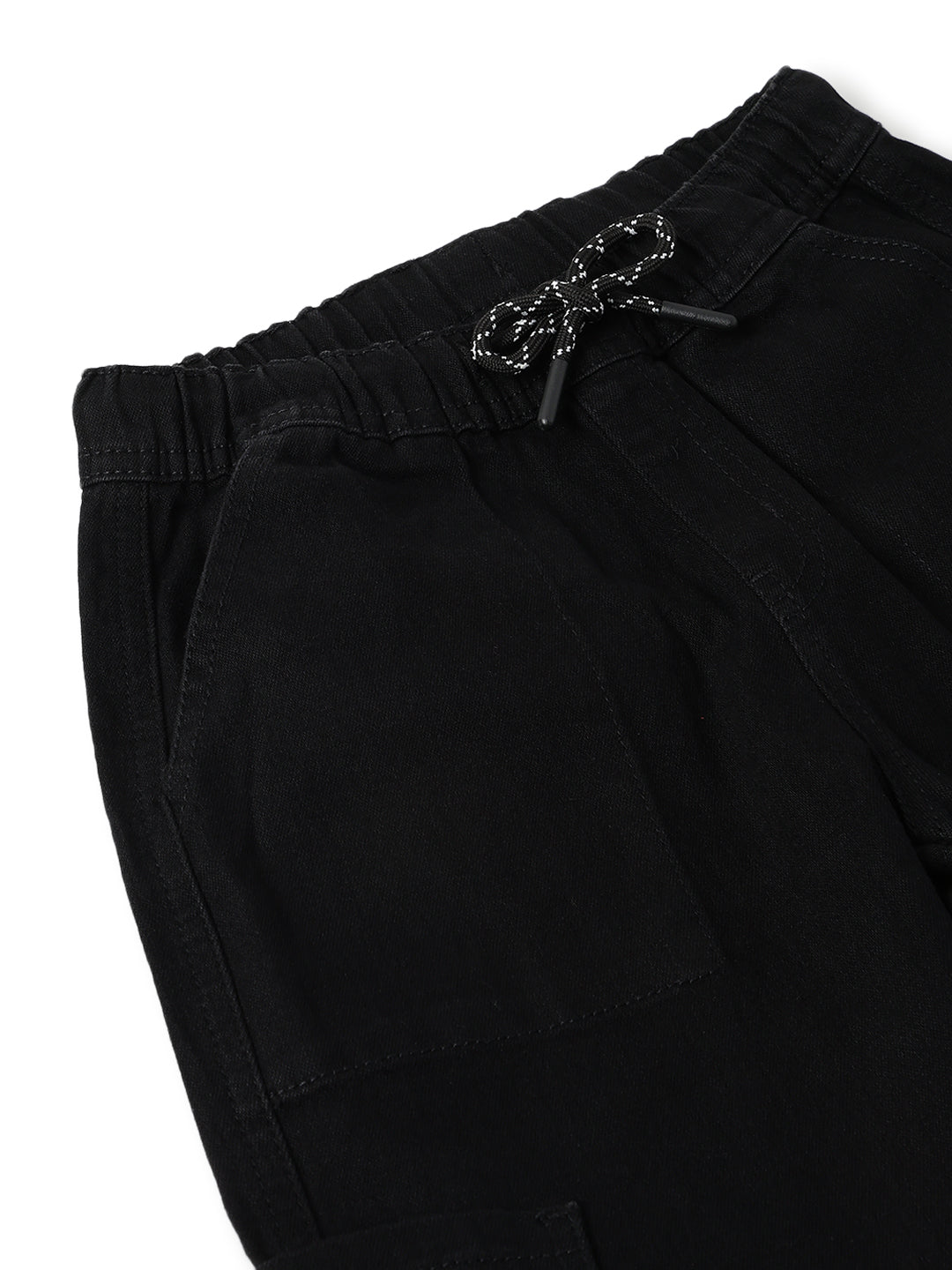 Boys Lycra Washed Black Baggy Fit Joggers