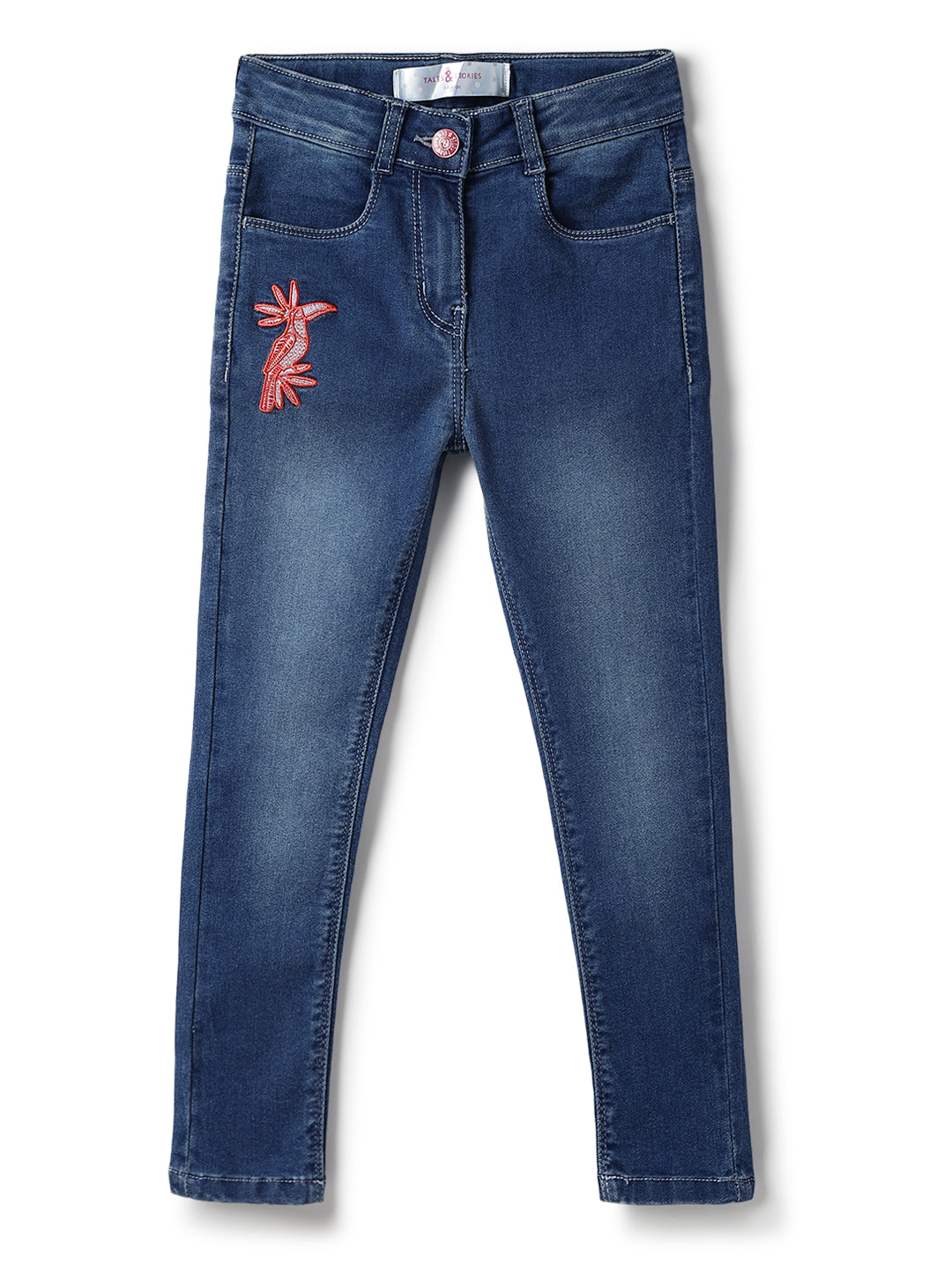 Girls Lycra Embroidered Stretchable Skinny Fit Blue Jeans