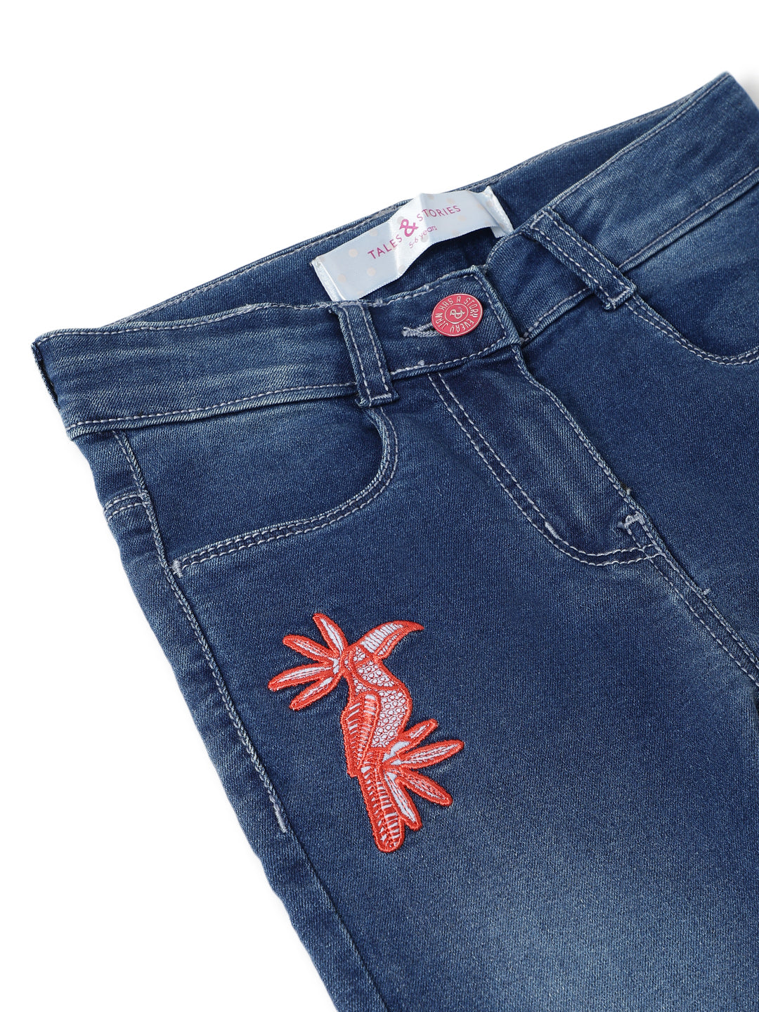 Girls Lycra Embroidered Stretchable Skinny Fit Blue Jeans