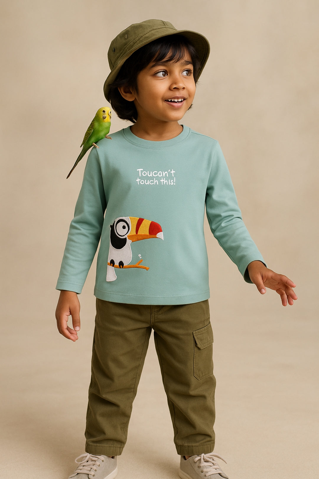 Boys Cotton Blue Embroidered T-Shirt