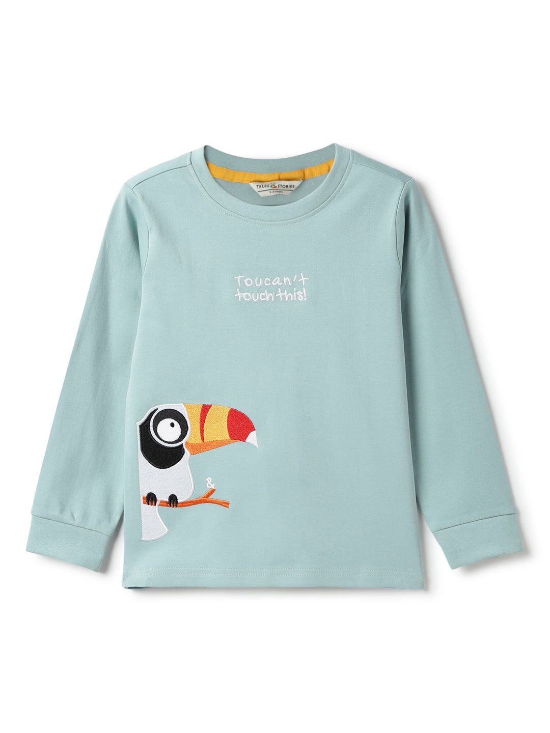 Boys Cotton Blue Embroidered T-Shirt