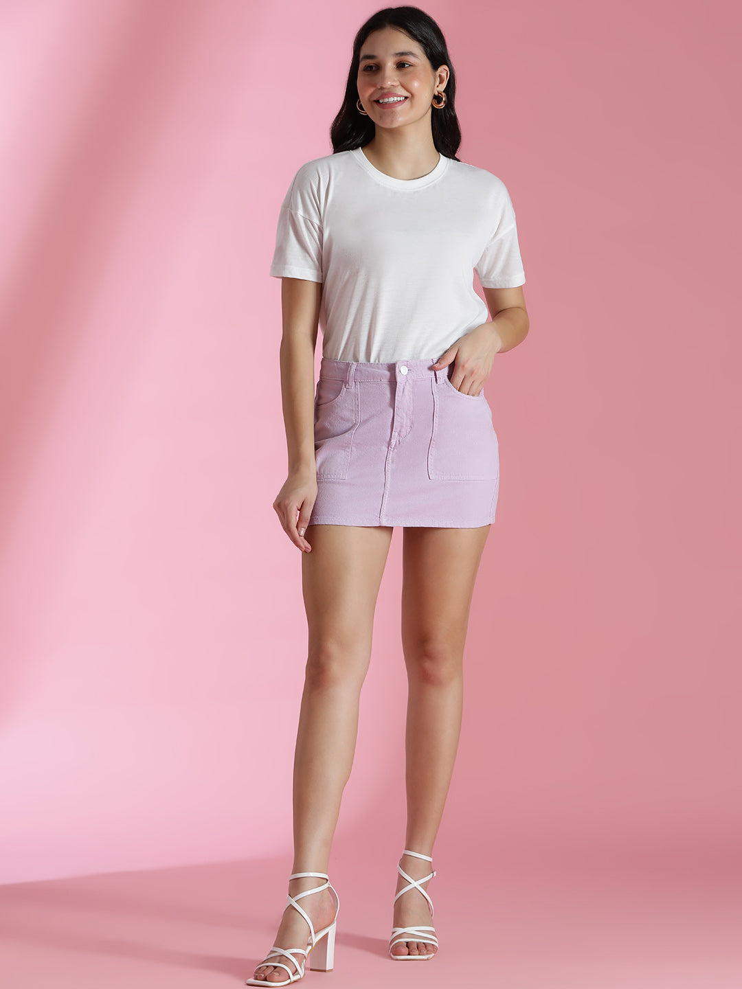 Women's Magenta Purple Cotton Washed Skirts