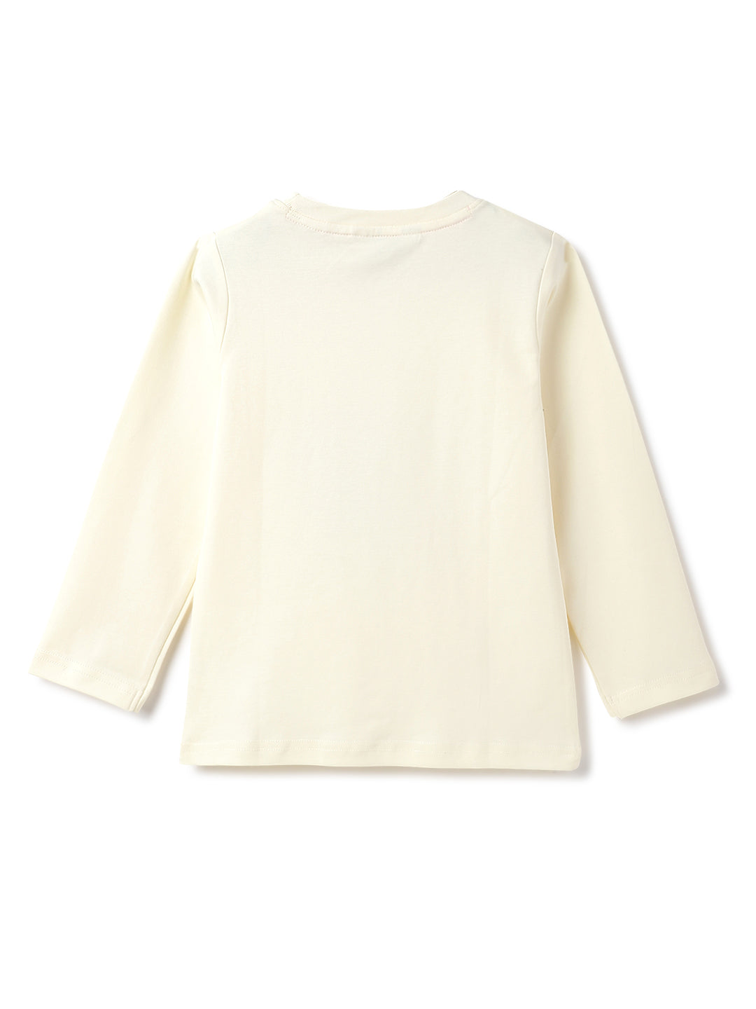 Girls Off White Cotton Printed T-Shirt