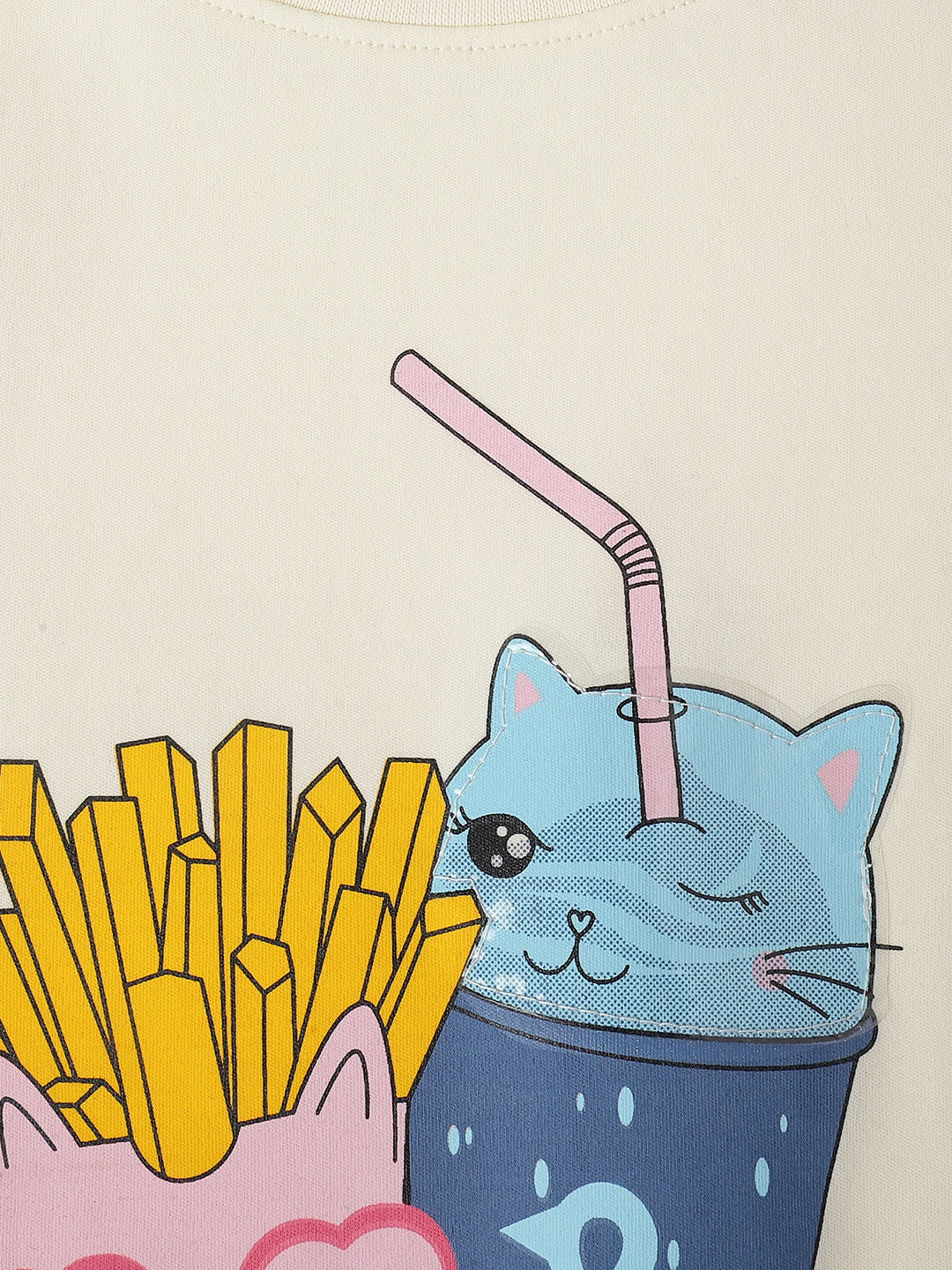 Girls Off White Cotton Printed  T-Shirt