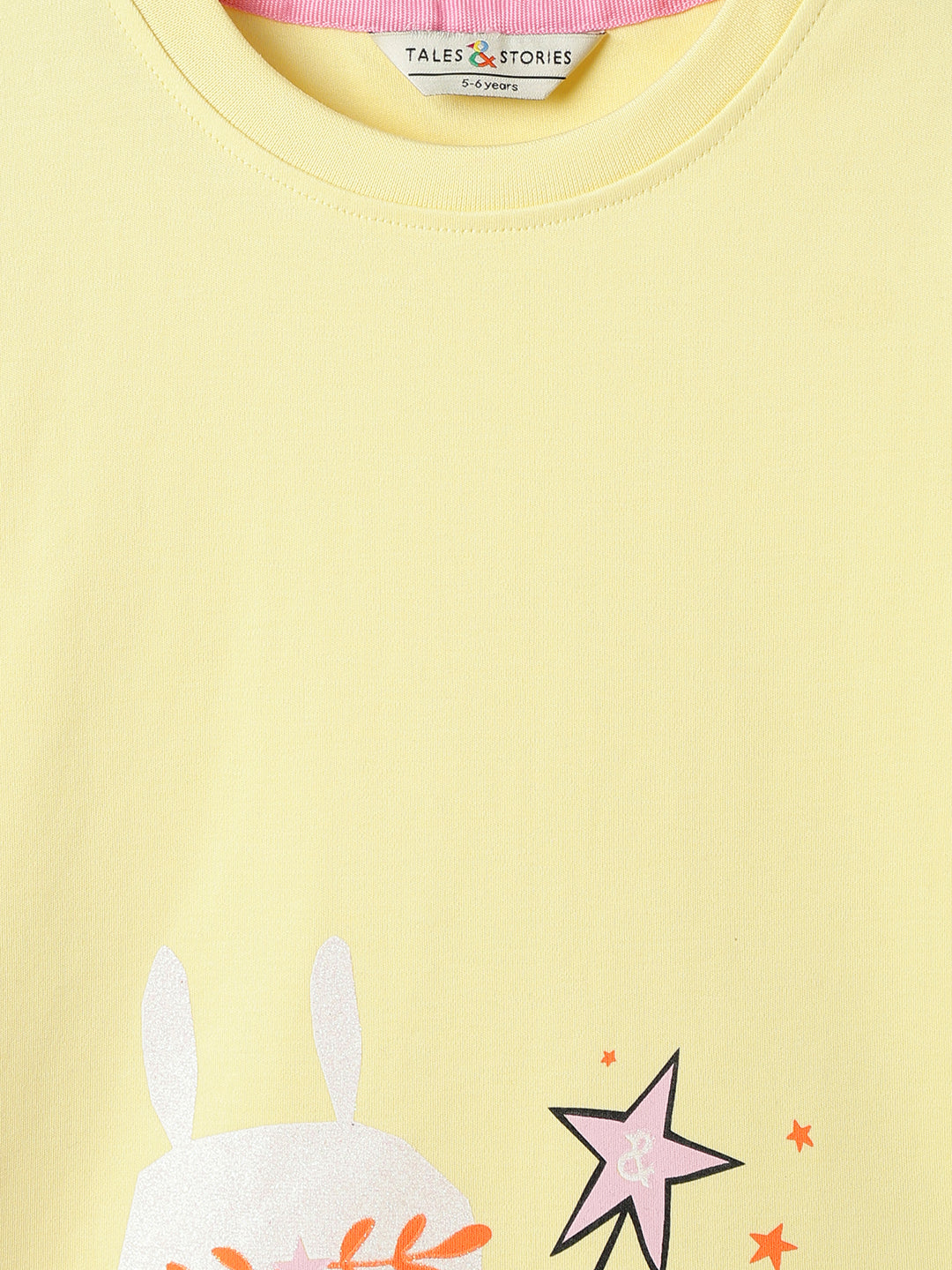 Girls Yellow Cotton Printed T-Shirt