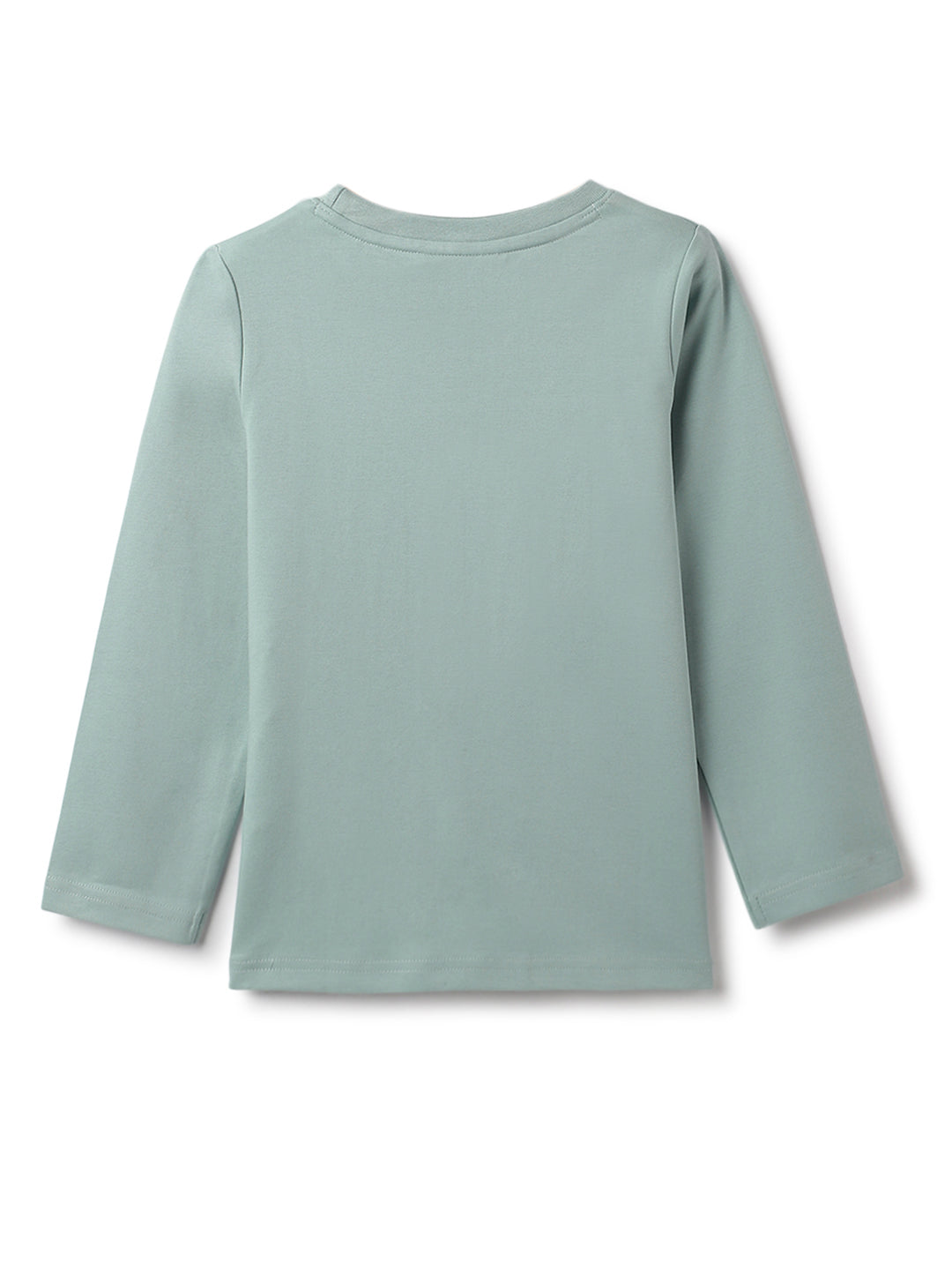 Girls Aqua Green Cotton Floral Embroidery T-Shirt