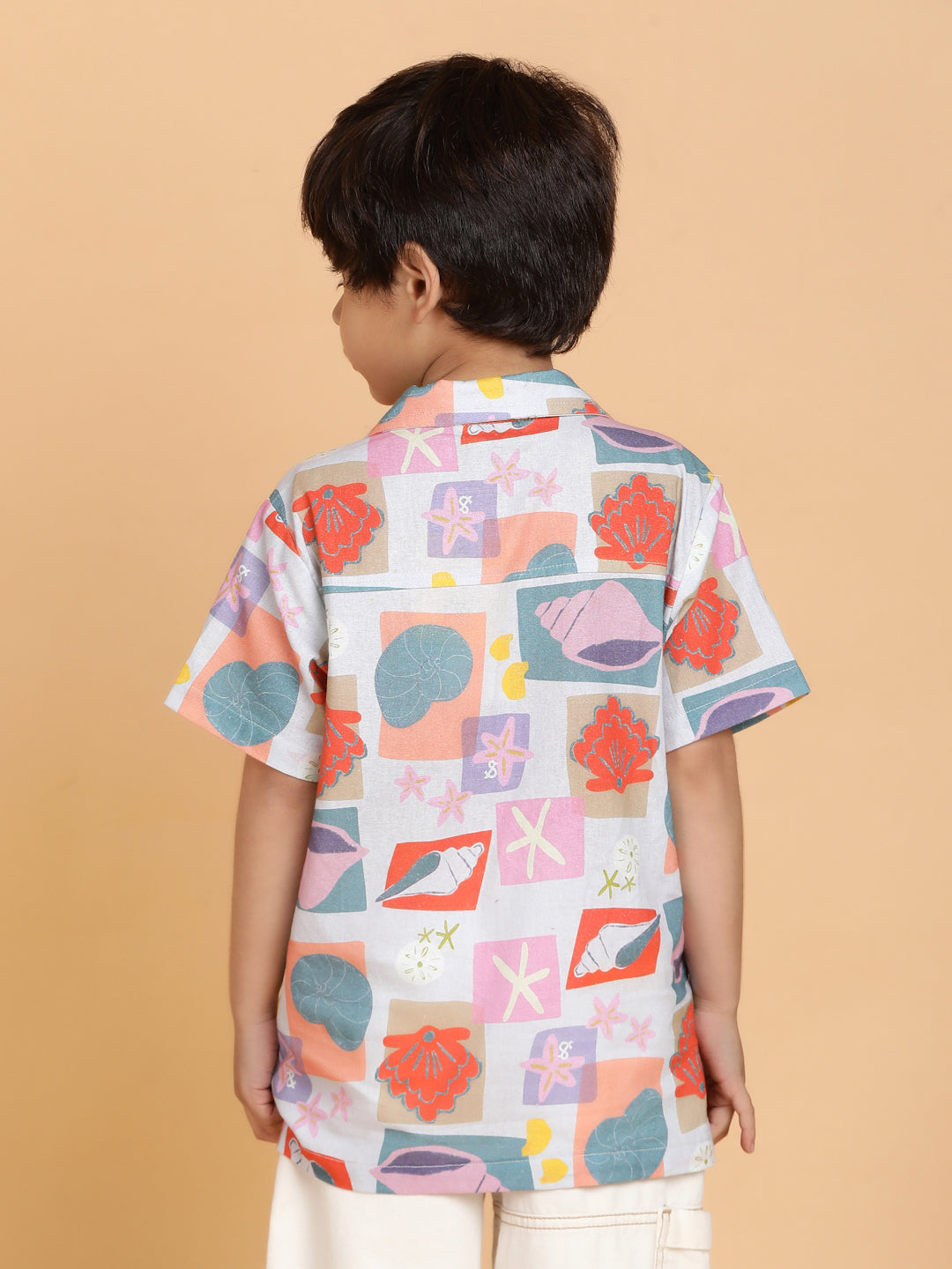 Boys Grey Half Sleeve Casual Printed Cotton Shirt
