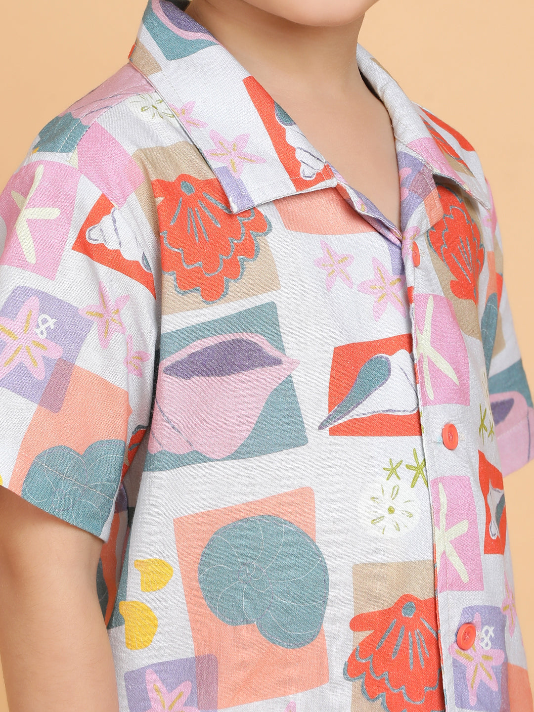 Boys Grey Half Sleeve Casual Printed Cotton Shirt