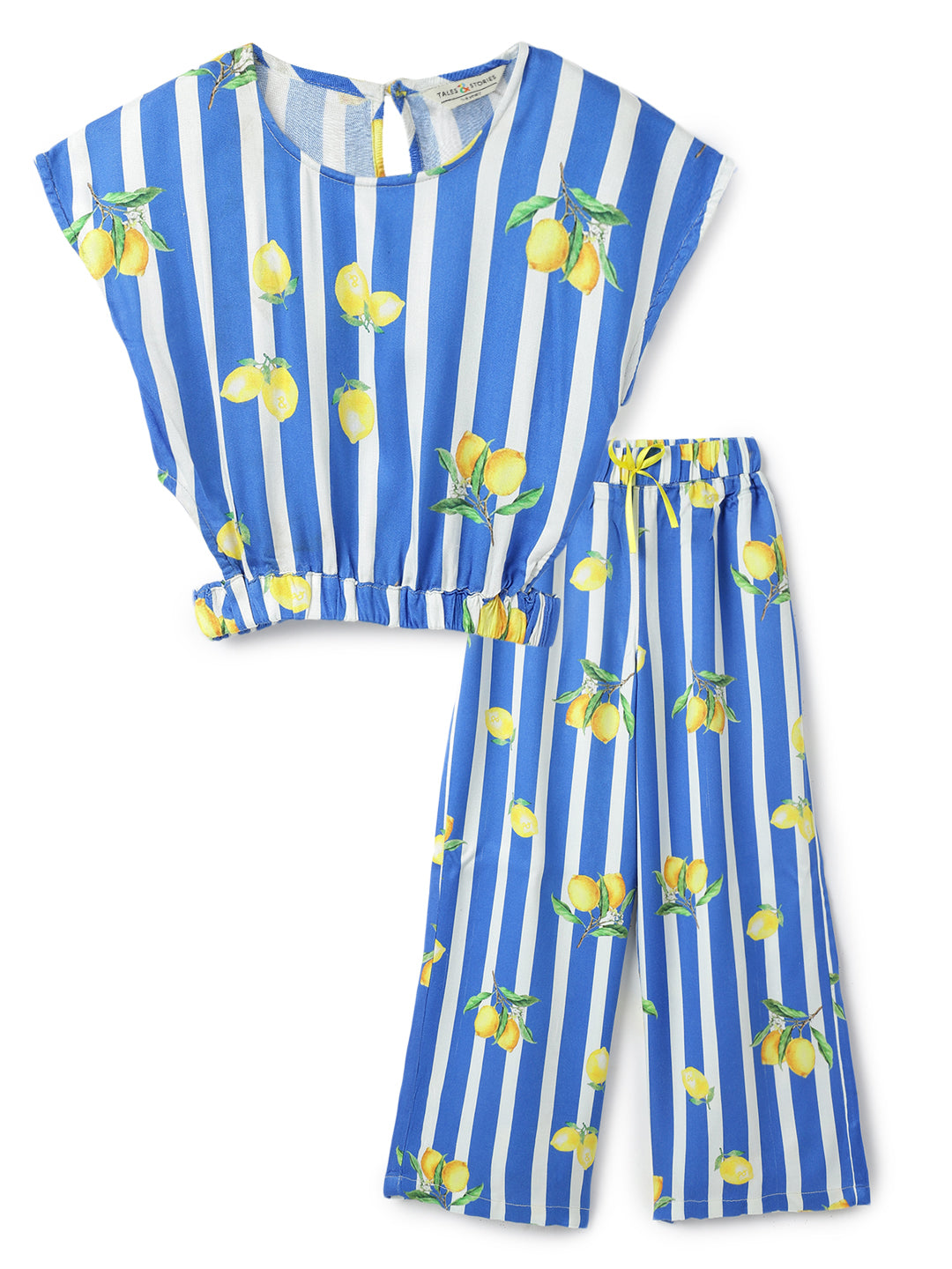 Girls Blue Viscose Stripes  Co-Ord Set