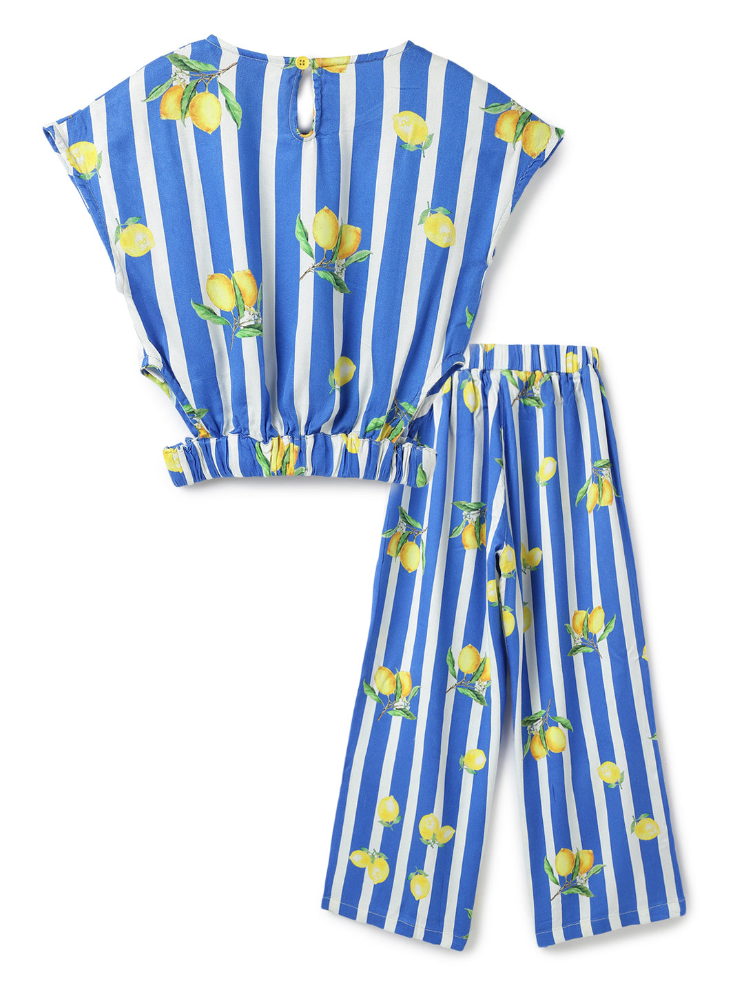 Girls Blue Viscose Stripes  Co-Ord Set