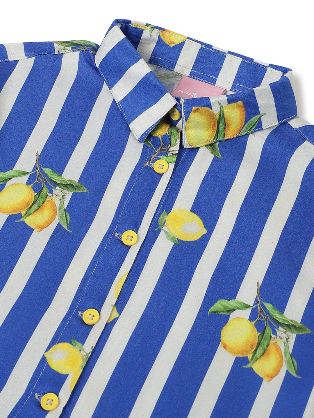 Girls Blue Viscose Stripes Printed Shirt