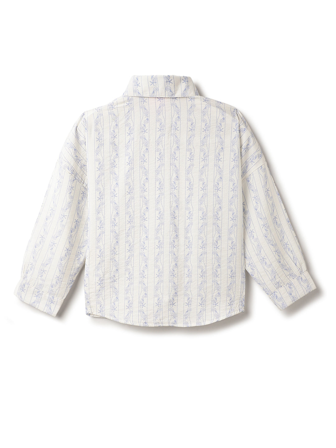 Girls Off White Viscose Polyester Stripes Printed Shirt