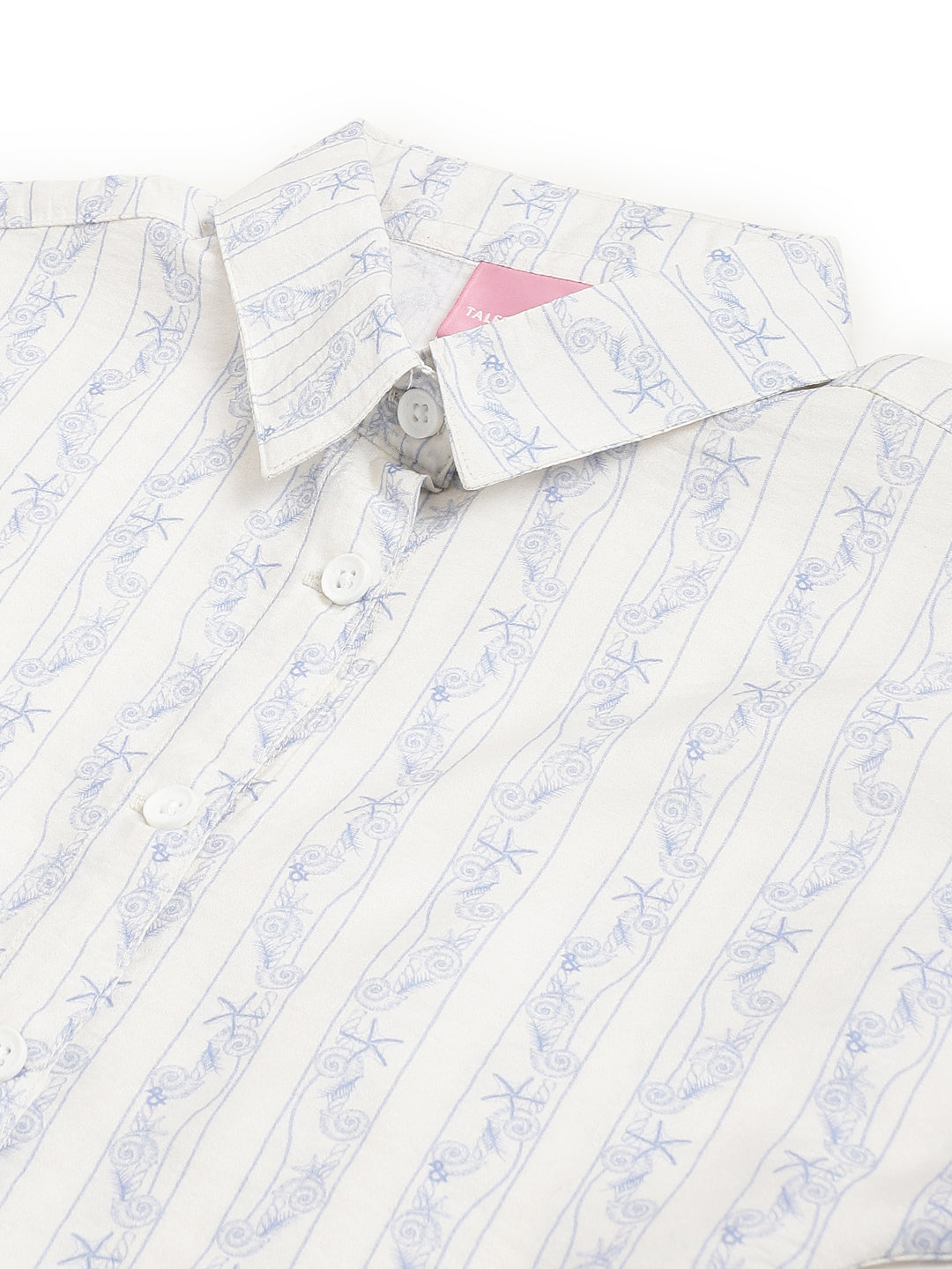 Girls Off White Viscose Polyester Stripes Printed Shirt