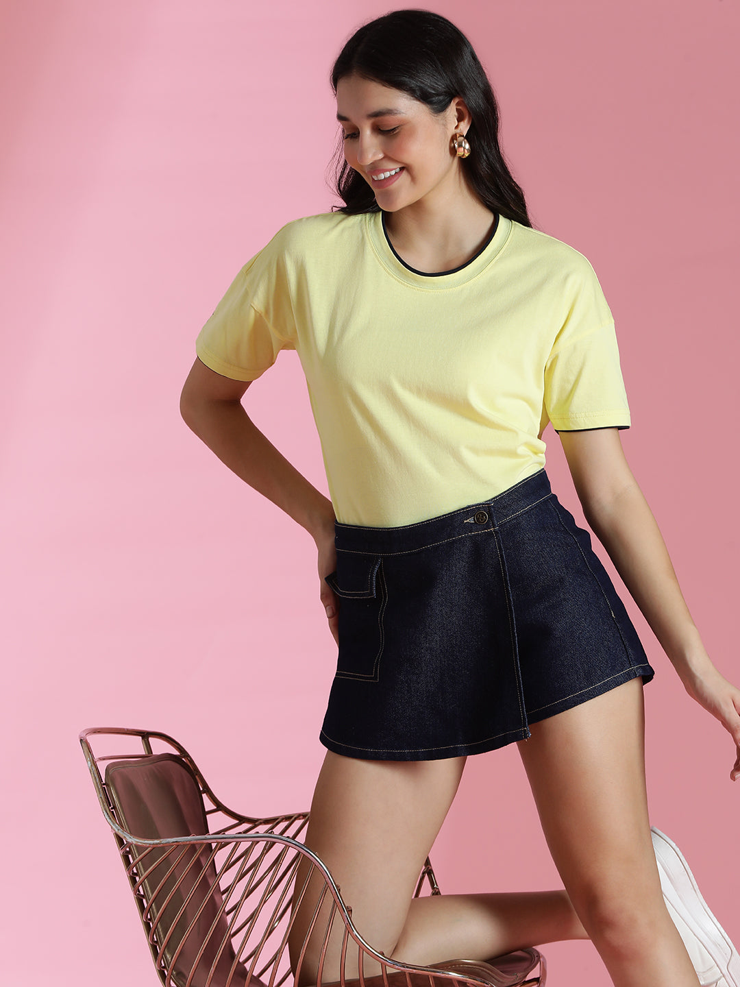 Womens Dark Blue Denim Thigh Length Skort