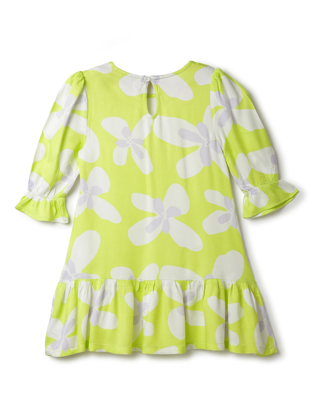 Girls Green Neon Viscose Floral Print Dress