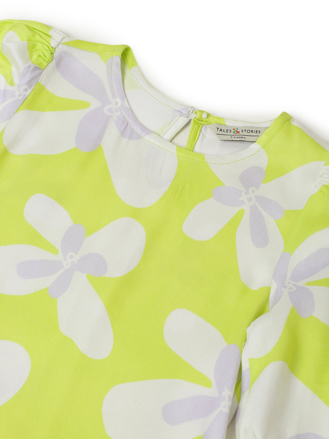 Girls Green Neon Viscose Floral Print Dress