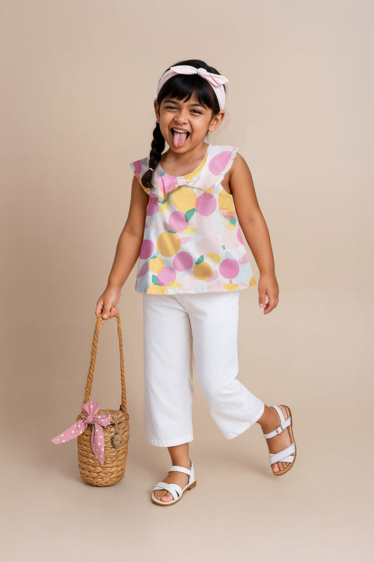 Girls Multi Color Viscose Printed Top