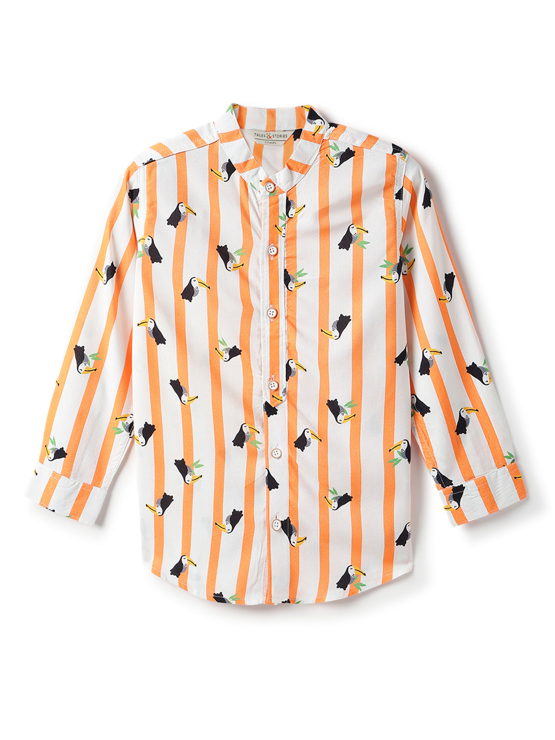 Boys Viscose Orange Printed Shirt