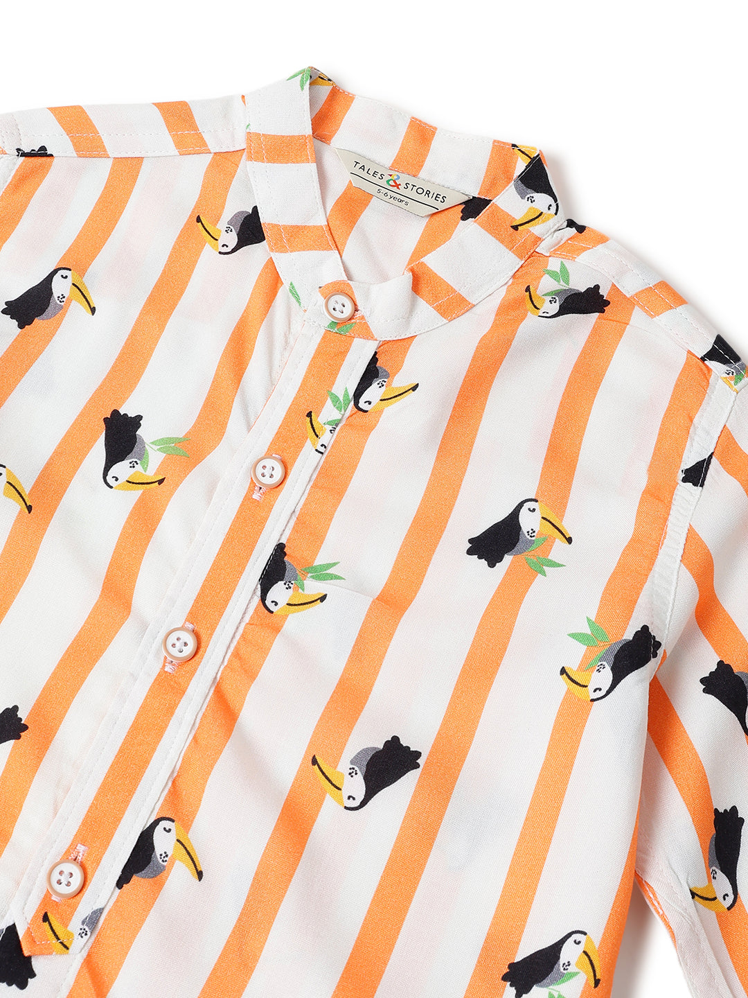 Boys Viscose Orange Printed Shirt