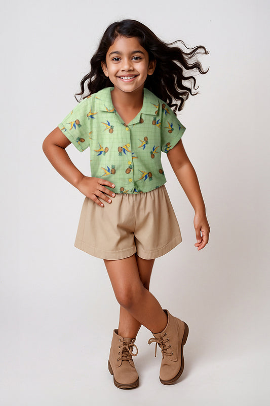Girls Green Printed Shirt