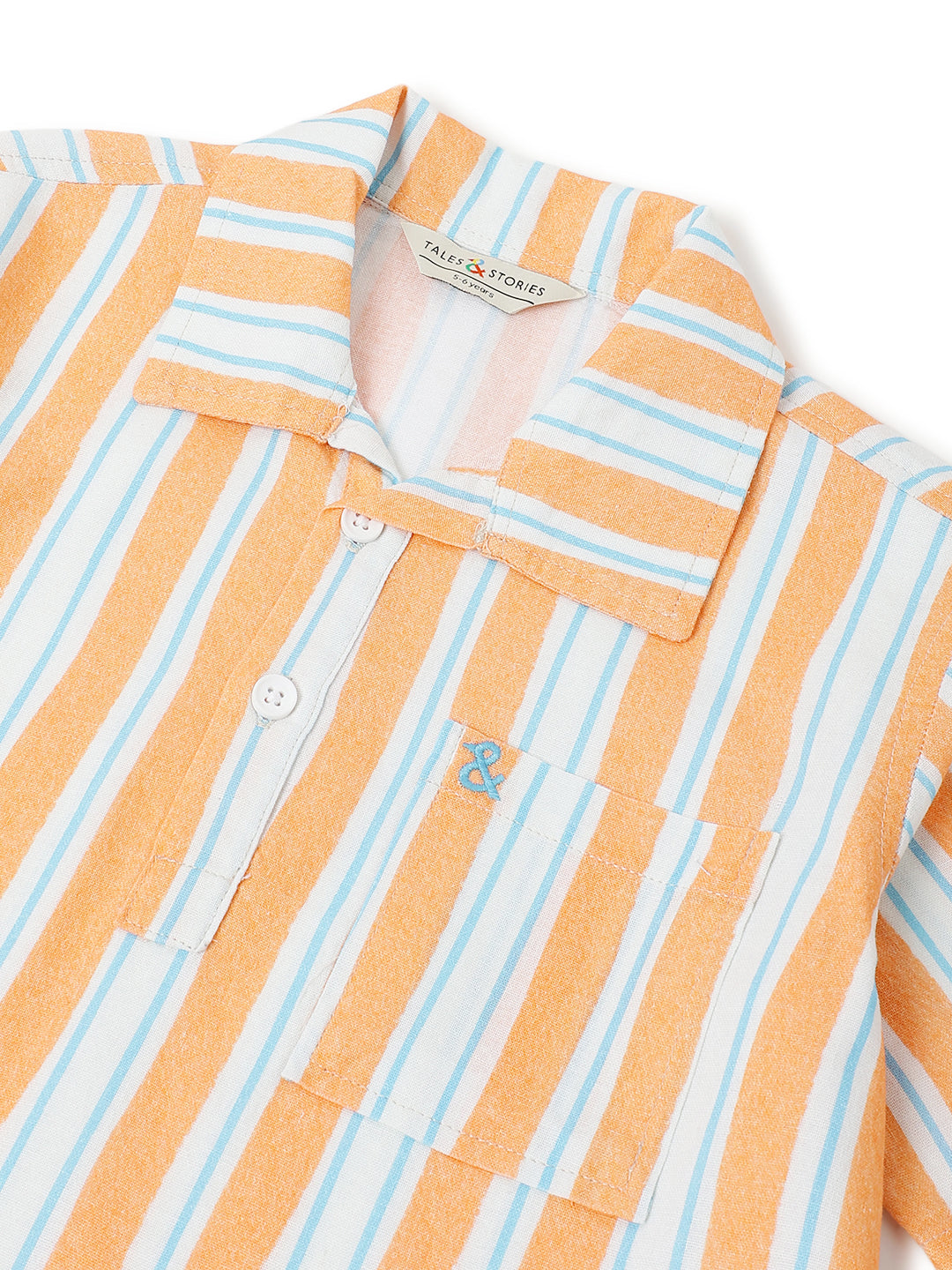 Boys Cotton Orange Striped Oversized Fit Shirt
