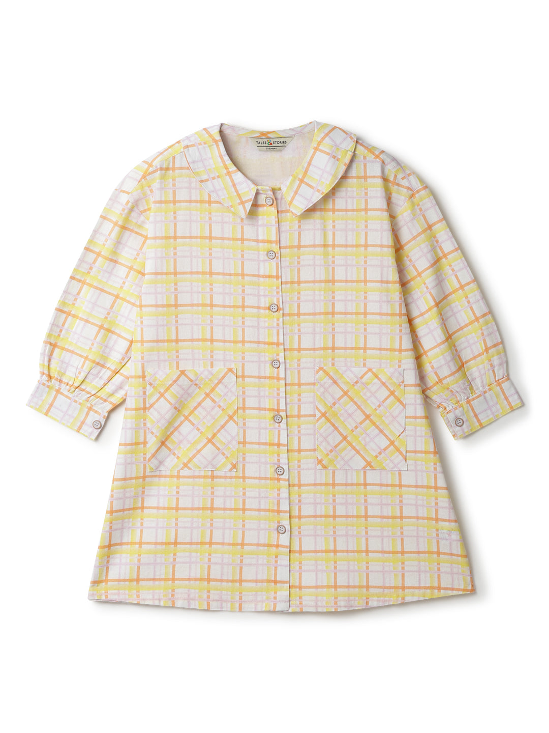 Girls Yellow Cotton Checkered Dress