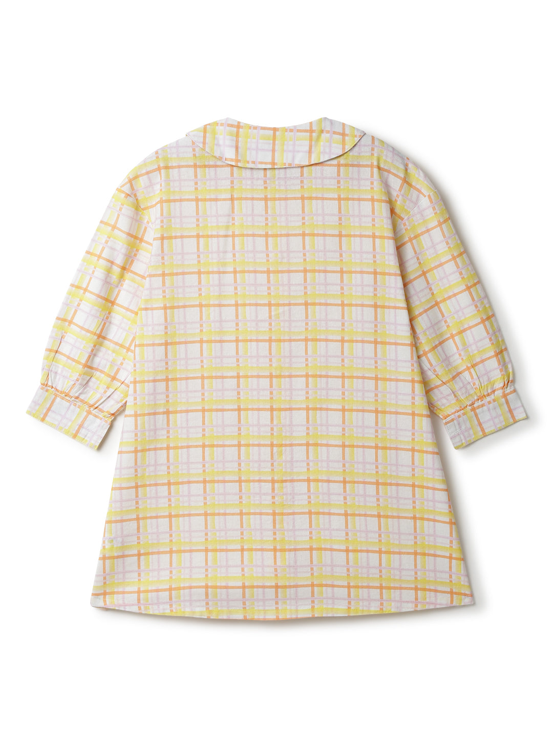 Girls Yellow Cotton Checkered Dress