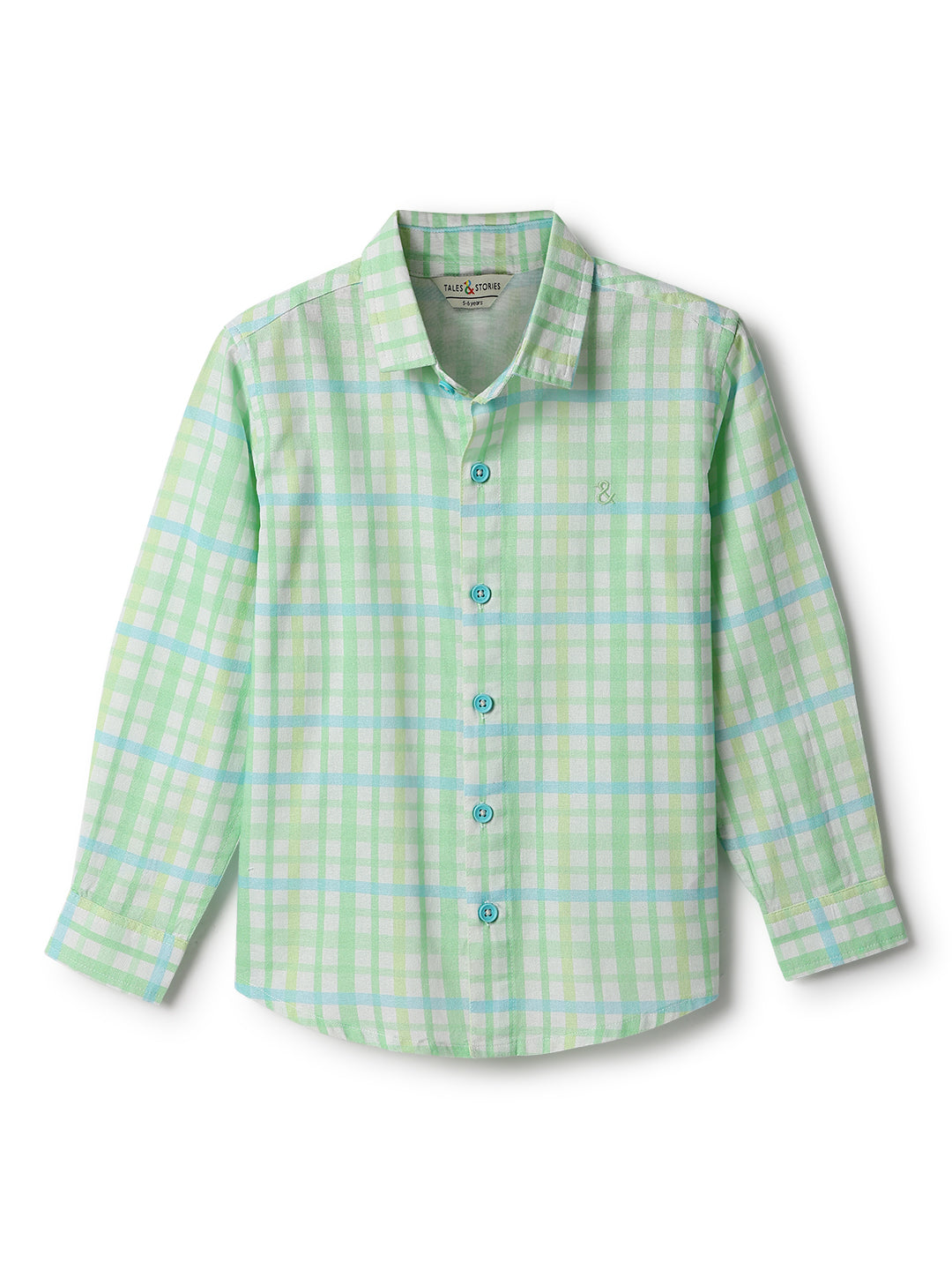 Boys Green Cotton Checks Shirt