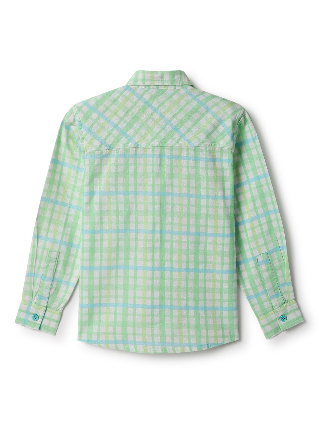 Boys Green Cotton Checks Shirt