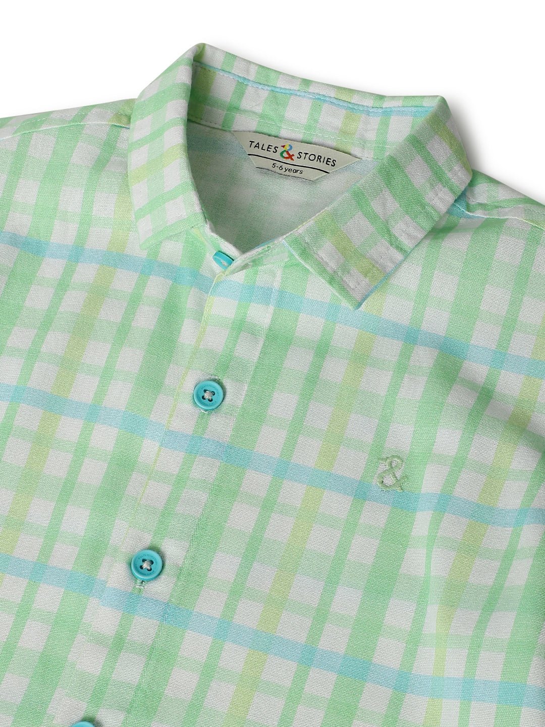 Boys Green Cotton Checks Shirt