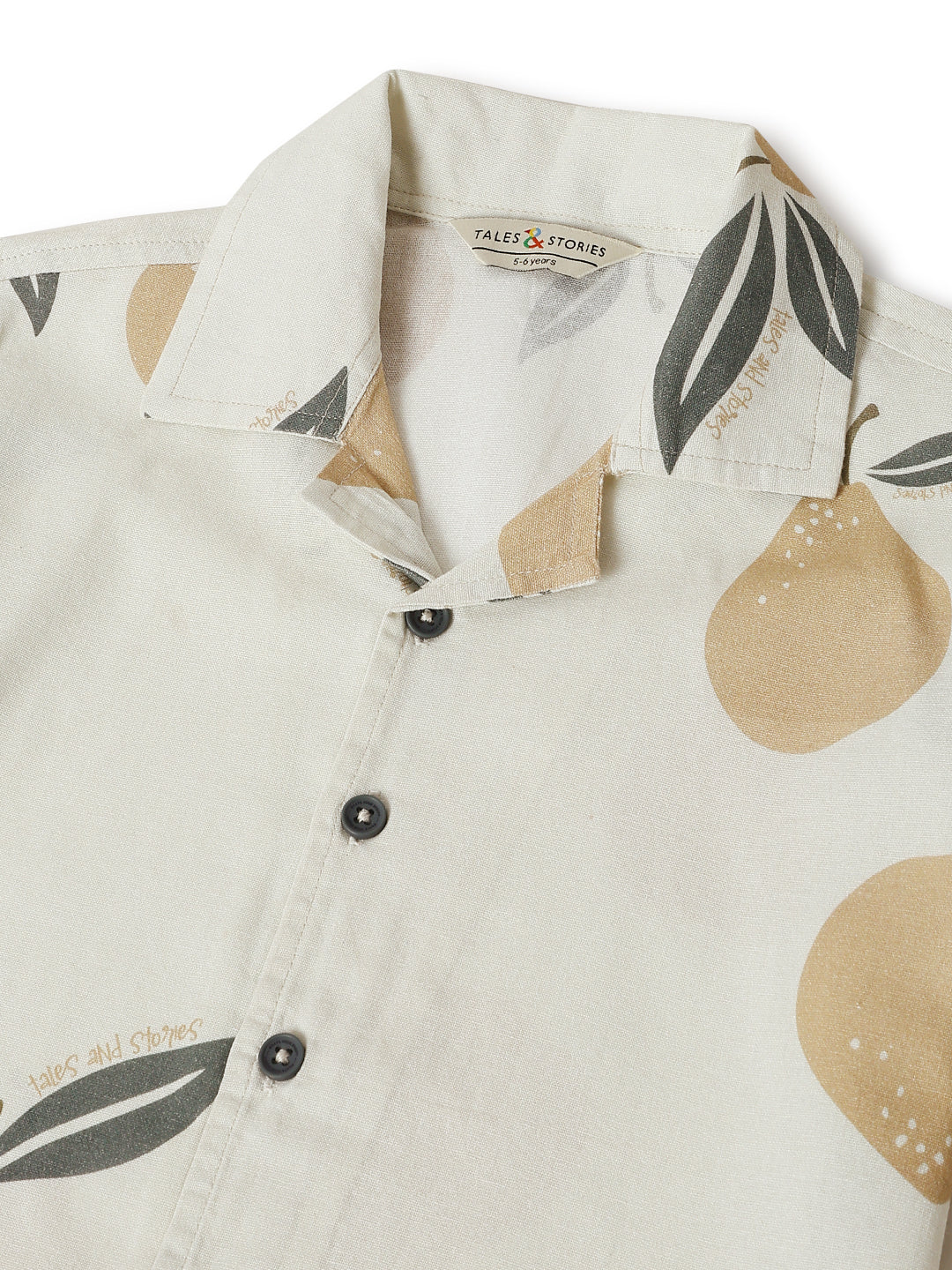 Boys Beige Cotton Print Oversized Shirt