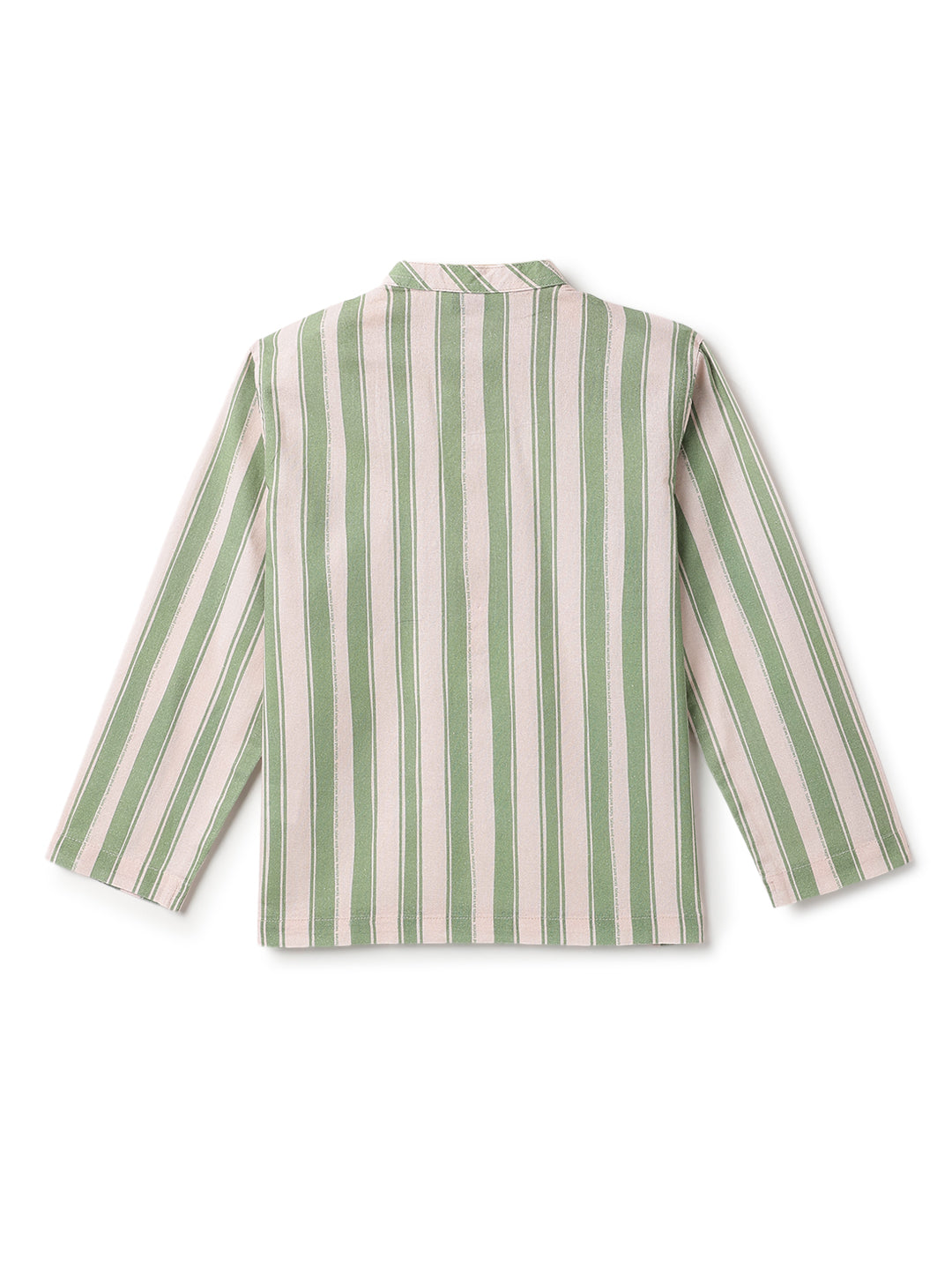Boys Cotton Olive Green Striped Loose Fit Kurta Shirt
