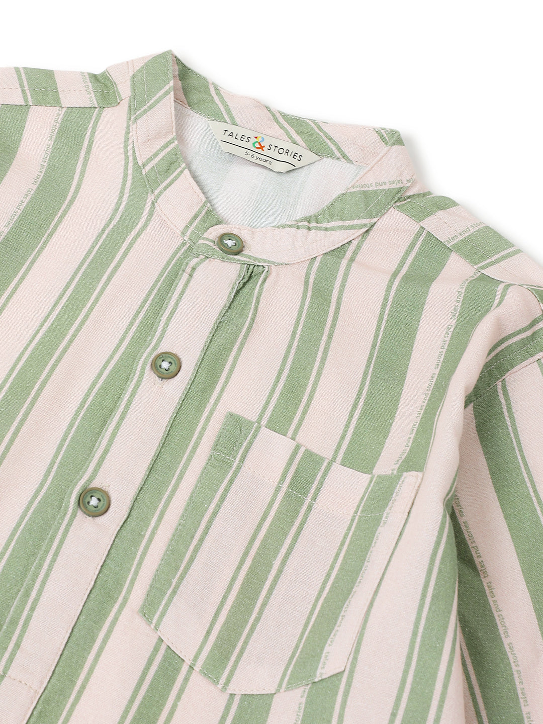 Boys Cotton Olive Green Striped Loose Fit Kurta Shirt