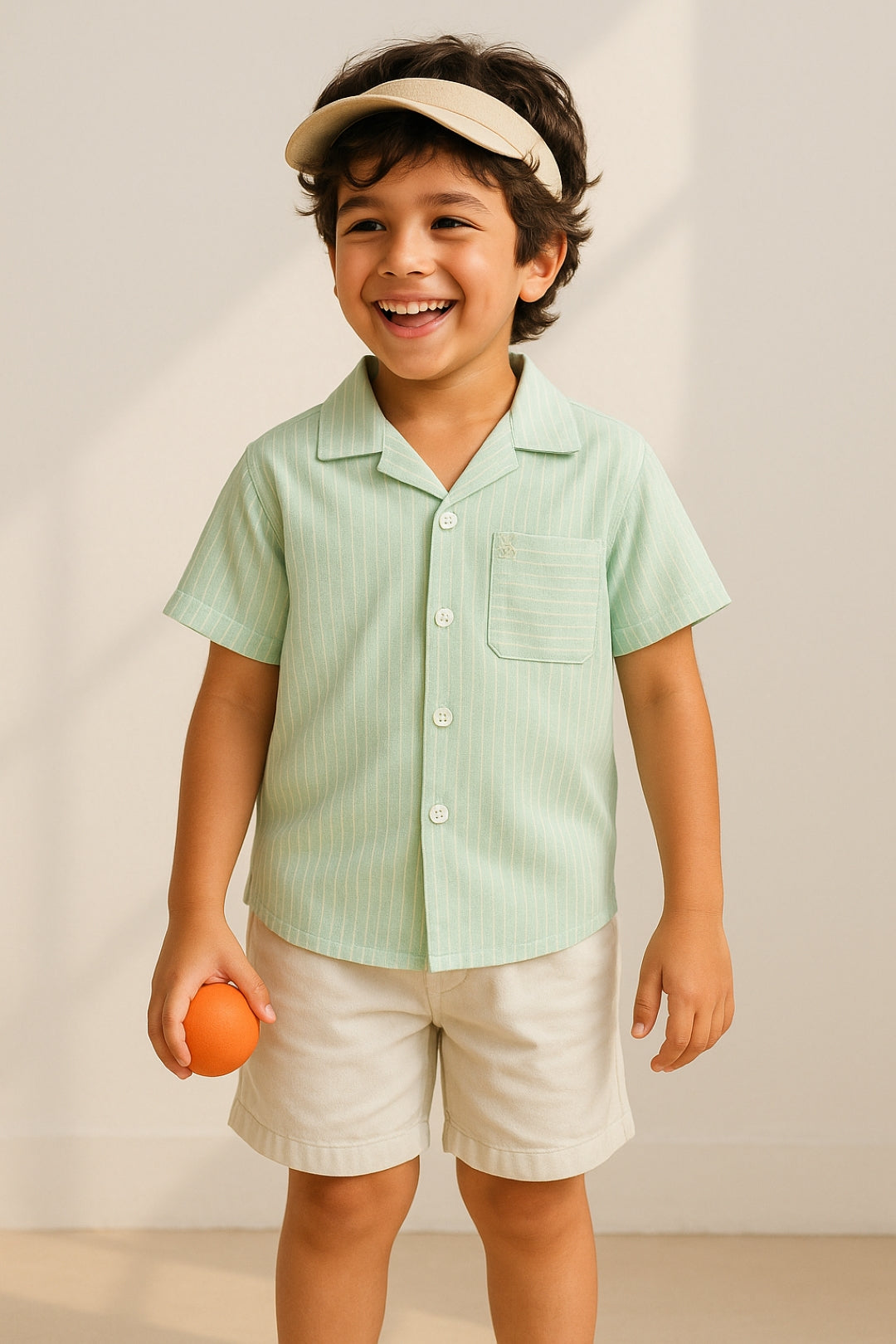Boys Cotton Green Striped Shirt