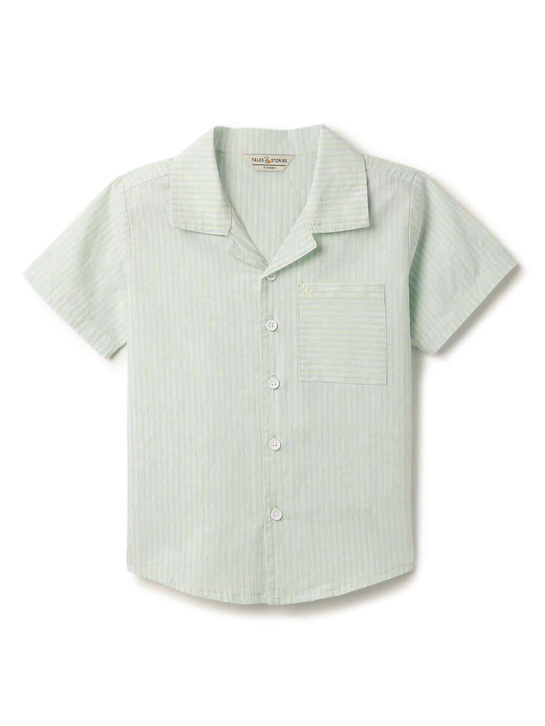 Boys Cotton Green Striped Shirt