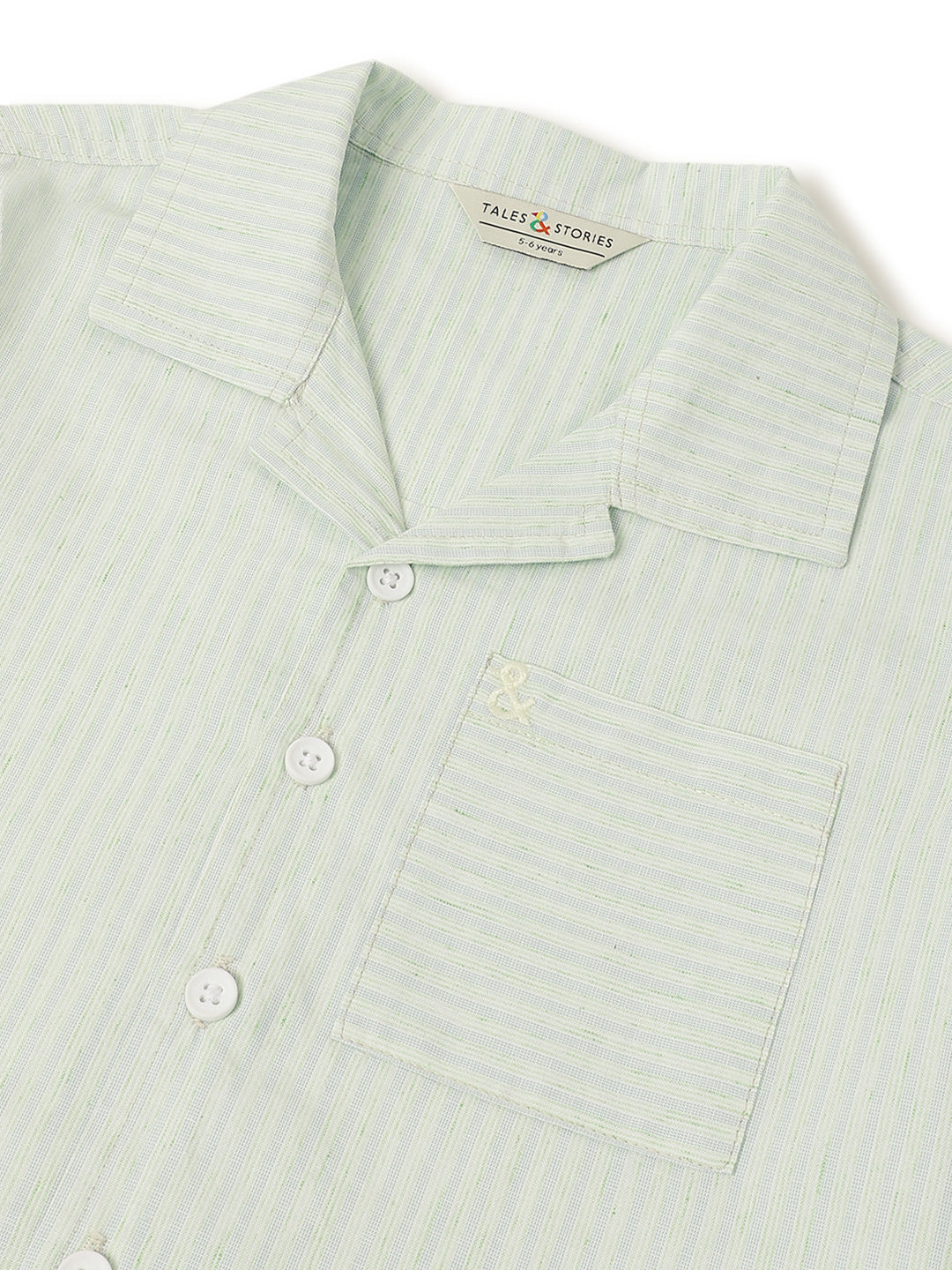 Boys Cotton Green Striped Shirt