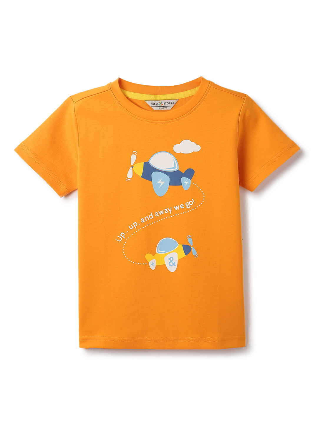 Boys Orange Cotton Printed T-shirt