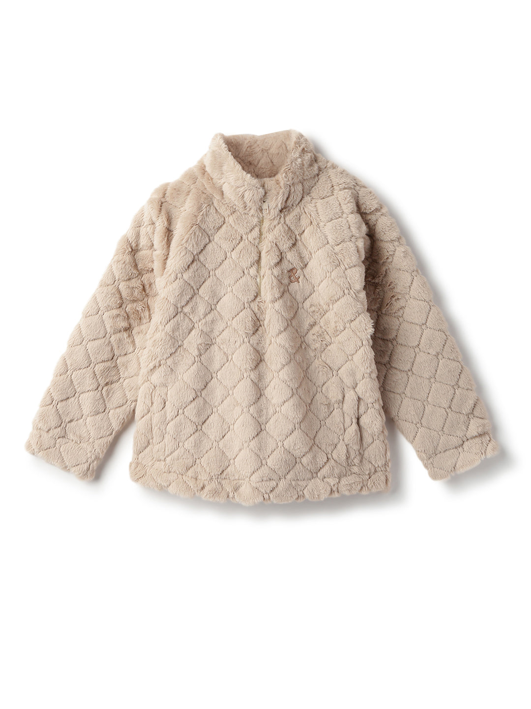 Boys & Girls Beige Solid Polyester Fur Jacket
